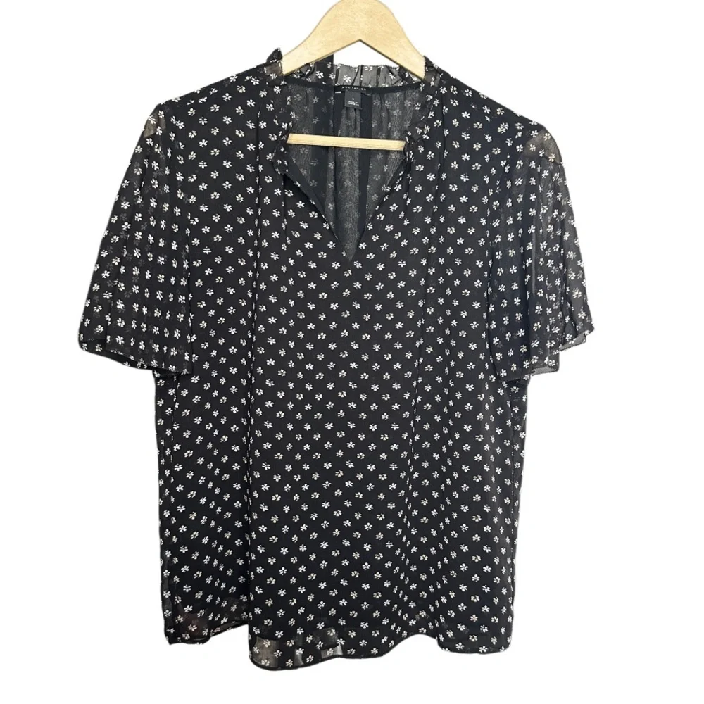 Ann Taylor | Black Floral Sheer Blouse | Short Sleeve | Size Small - Picture 3 of 6